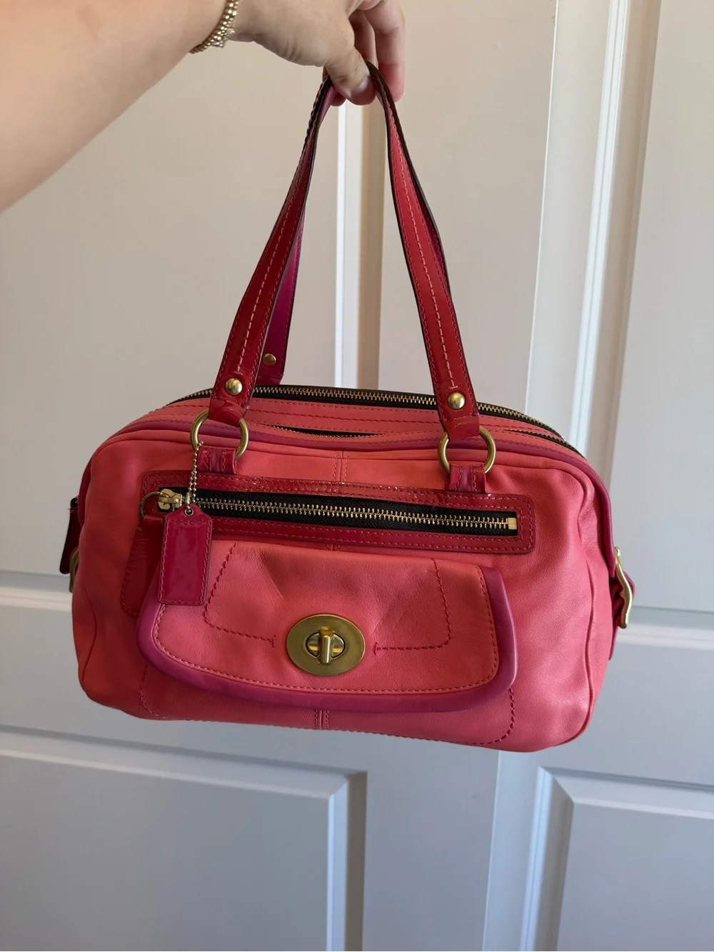 Coach Coral Pink Leather Shoulder Bag